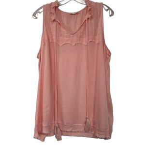 Miss Me Coral Sleeveless Blouse with Tassels